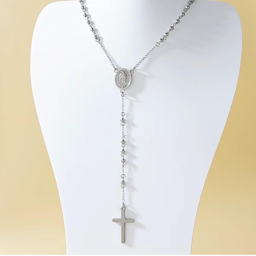 Rosary Stainless Steel Beads Chain Pendant Necklace NWT - Picture 9 of 11